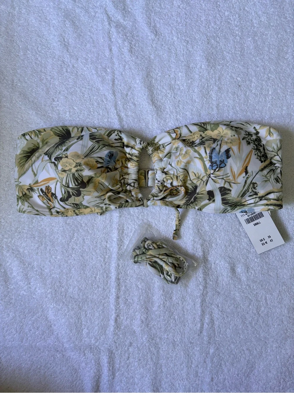 Abercrobie & Fitch Women's Bandeau Bikini Top Cream Floral Small Swimwear